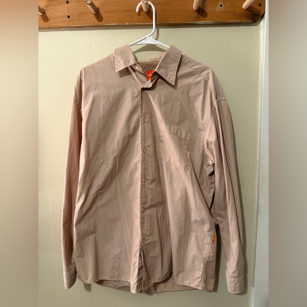 Hugo Boss BOSS Orange Men's Large Beige Ventilated Casual Button Up Shirt